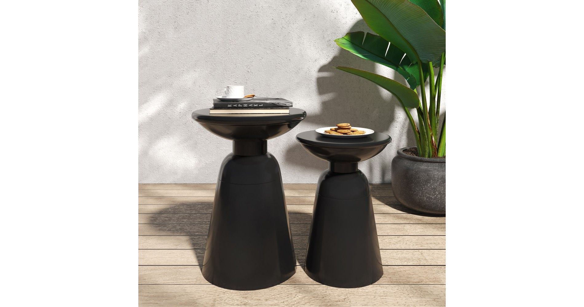 TUYOHW Modern Patio End Table,Iron Patio Side Table for Backyard,Pool, Indoor Companion,Durable and Rustproof,Black,2PC