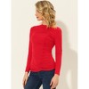 INSPIRE CHIC Women's Long Sleeve High Neck Ruched Front Fitted Blouse - 3 of 4