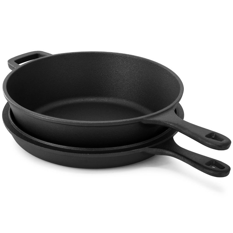 MegaChef 10.5 Inch 2-in-1 Pre-Seasoned Cast Iron Skillet and Fry Pan Set, 3 of 8