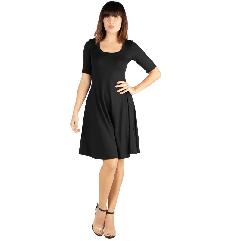 24seven Comfort Apparel A Line Knee Length Dress Elbow Length Sleeves, 1 of 5