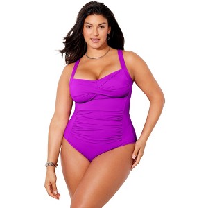 Swimsuits for All Women's Ruched Twist Front One Piece Swimsuit (Plus Sizes Available) - 1 of 4