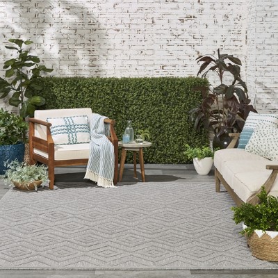 Silver Grey Diamond Flatweave Indoor Outdoor Area Rug 7' x 10'