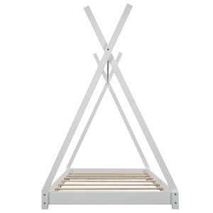 Gulches Twin Size House Platform Bed - Triangle Structure, X-Safety Railings, Headboard Included, White - 1 of 4