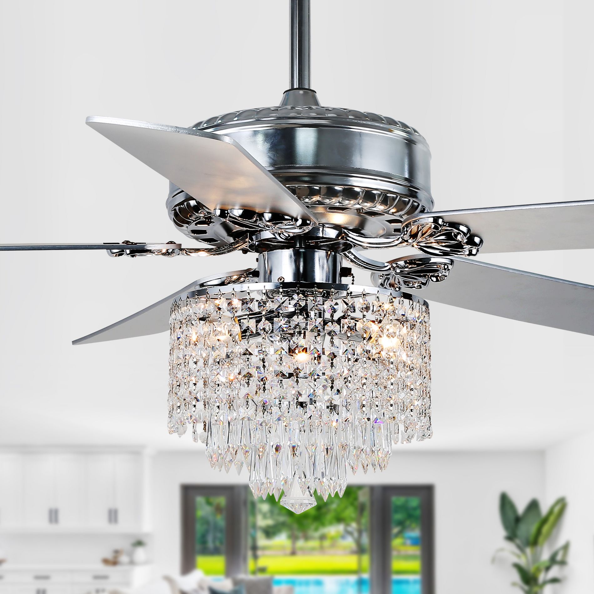 Bella Depot 52" Modern Crystal Drum Ceiling Fan with Light and Remote Control for Dining Room Bedroom