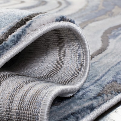 Abstract Blue-Grey Swirl Synthetic 27'' Hand-Knotted Runner Rug