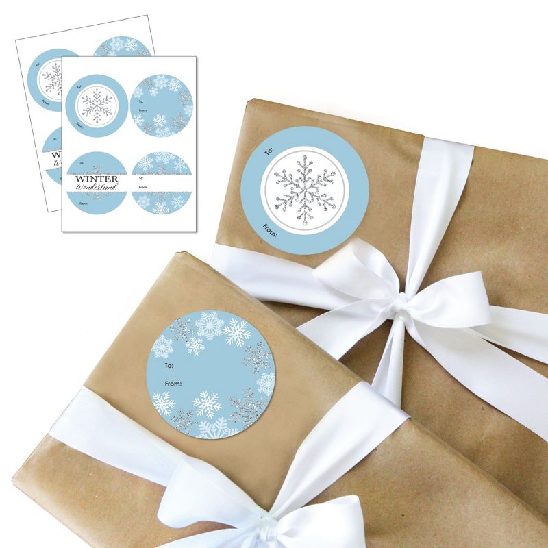 Big Dot of Happiness Winter Wonderland - Round Snowflake Holiday Party and Winter Wedding To and From Gift Tags - Large Stickers - Set of 8, 1 of 8