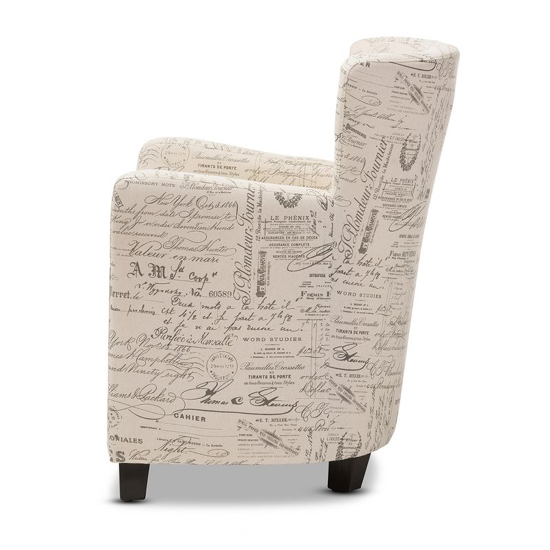 Benson French Script Patterned Fabric Club Chair and Ottoman Set - Beige - Baxton Studio, 5 of 8
