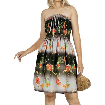 HAPPY BAY Women's Casual Beach Vacation A line Slit Mini Dress Tube Top Evening Short Strapless Christmas Holiday Dresses for Women L-XL Floral Jet