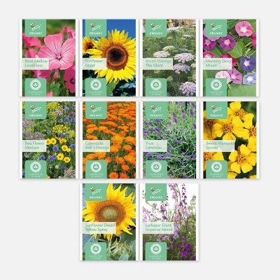 Buzzy Seeds Organic Flower Seed Pack Collection 10 Varieties