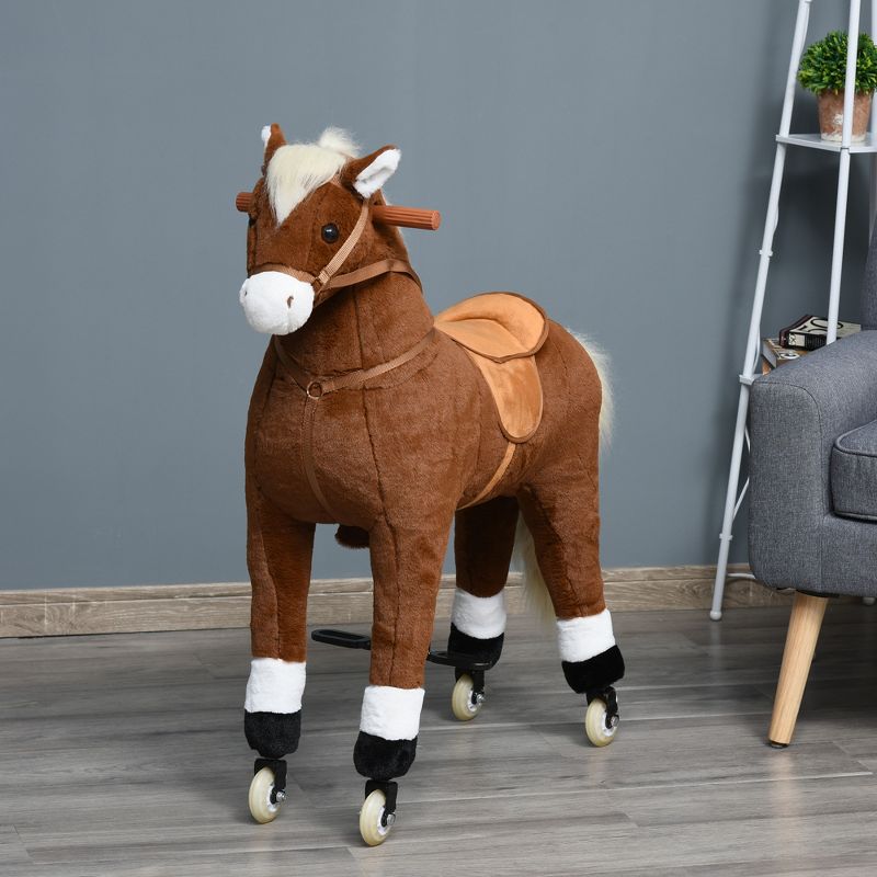 Qaba Kids Ride-on Walking Horse with Easy Rolling Wheels, Soft Huggable Body, & a Large Size for Kids 5-16 Years, 3 of 10