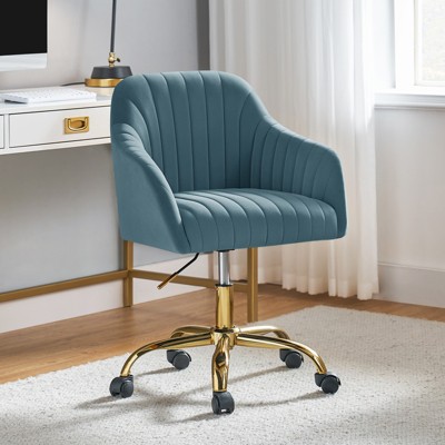 Blue Velvet Adjustable Swivel Task Chair with Gold Metal Base