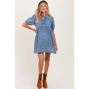 Pinkblush Blue Chambray Double Front Tie Maternity Dress - 1 of 3