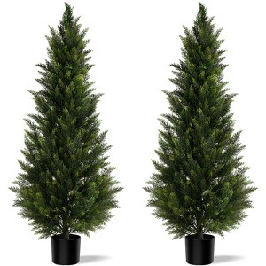 2 Sets Artificial Cedar Topiary Trees 3/4/5ft Faux Pine Shrubs Plants Outdoor Indoor Home Decor Realistic Fake Plants - 1 of 4