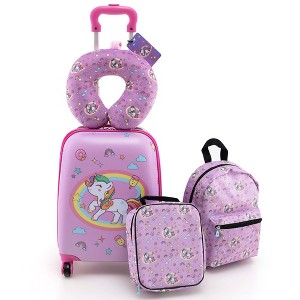 Costway 5 PCS Kids Luggage Set with Backpack Neck Pillow Luggage Tag Lunch Bag Wheels Pink/Light Pink/Blue/Dark Blue - 1 of 4