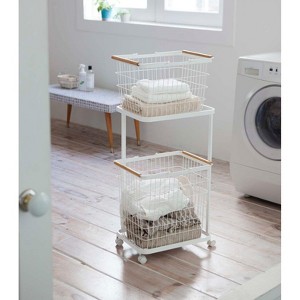Yamazaki Home - Rolling Laundry Cart + Wire Baskets (38" H) - Steel + Wood - 1 of 4
