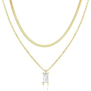 Dainty CZ Necklace 14K Gold Silver Plated Simple Trendy Jewelry for Women - 1 of 4