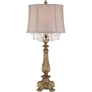 Barnes and Ivy Dubois Traditional Table Lamp 37 1/4" Tall Antique Gold Mist Gray Crystal Beading Drum Shade for Bedroom Living Room Bedside Nightstand - 1 of 4