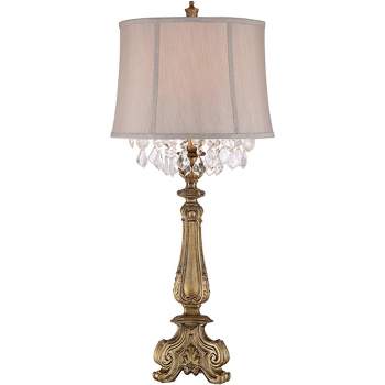 Barnes and Ivy Dubois Traditional Table Lamp 37 1/4" Tall Antique Gold Mist Gray Crystal Beading Drum Shade for Bedroom Living Room Bedside Nightstand