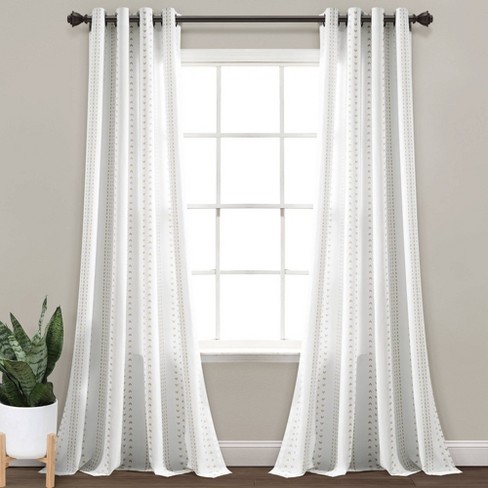 2PC SEE THROUGH COLOR-BLOCK BORDER WHITE CENTER WINDOW CURTAIN PANEL 84"L NEW 