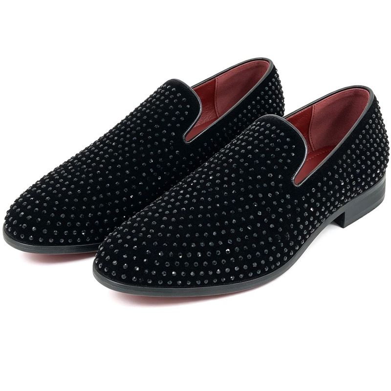 Men's Dress Shoes Loafers Rhinestone Glitter Stage Tuxedo, Black-13