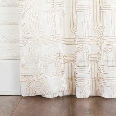 Champagne Sheer Embroidered Polyester Rod Pocket Curtain Panel, 50" x 63"