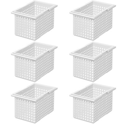 Like-It Versatile Stacking Plastic Home Bathroom Storage Solution Organizer Slotted Basket Tote, White (6 Pack)