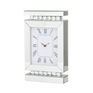 Olivia & May 14"x8" Glass Mirrored Clock with Crystal Embellishments Silver : Luxury Glam Decor, Analog Display - 1 of 4