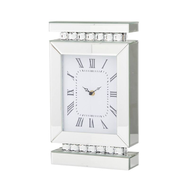 14&#34;x8&#34; Glass Mirrored Clock with Crystal Embellishments Silver - Olivia &#38; May, 1 of 7