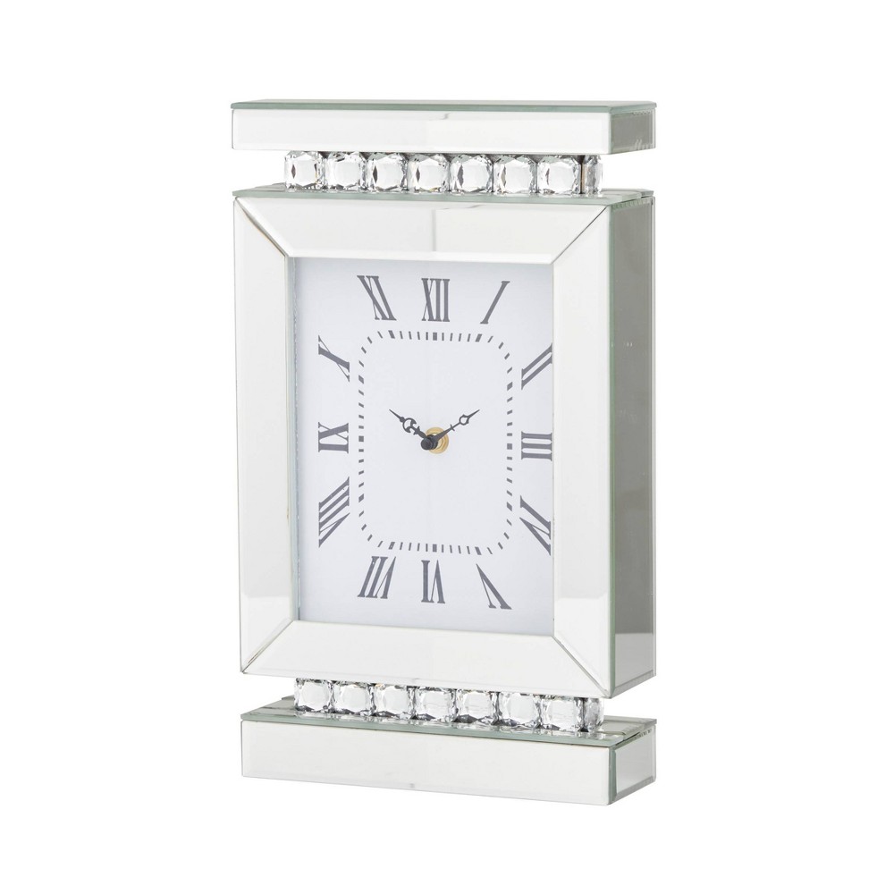 Photos - Wall Clock 14"x8" Glass Mirrored Clock with Crystal Embellishments Silver - Olivia &