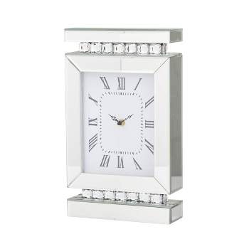 14"x8" Glass Mirrored Clock with Crystal Embellishments Silver - Olivia & May