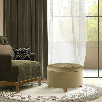 Sage Green Velvet Tufted Round Storage Ottoman