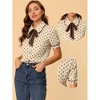 Allegra K Women's Polka Dots Peter Pan Collar Tie Neck Short Sleeve Shirt - 2 of 4