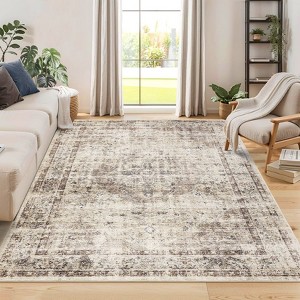 Washable Area Rug 5 x 7 Vintage Distressed Throw Rug with Non-Slip Backing Stain-Resistant Oriental Indoor Carpet Foldable Low Pile Floor Cover - 1 of 4