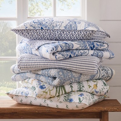 Adare Blue Cotton Twin Reversible Quilt Set