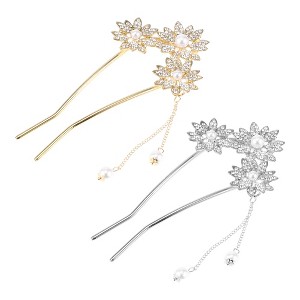 Unique Bargains Women's Grace Hair Pins Gold Tone Silver Tone 2 Pcs - 1 of 4