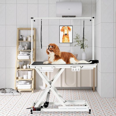 Garvee 50" Electric Dog Grooming Table, Height Adjustable Pet Grooming Table with Leveling Wheels, Grooming Arm, Anti Slip Tabletop Tool Organizer