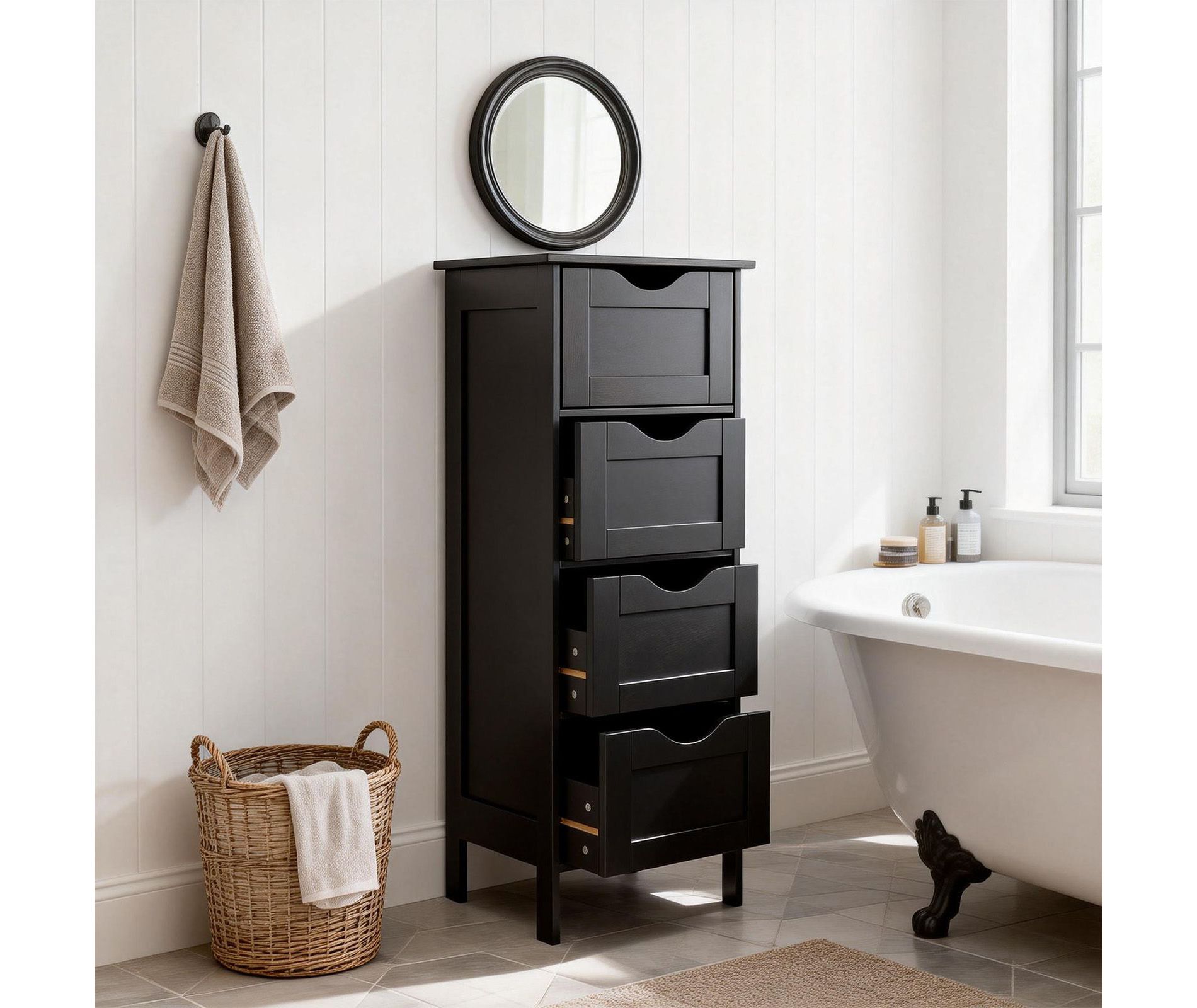 Black Bathroom Standing Cabinet 4-Drawers