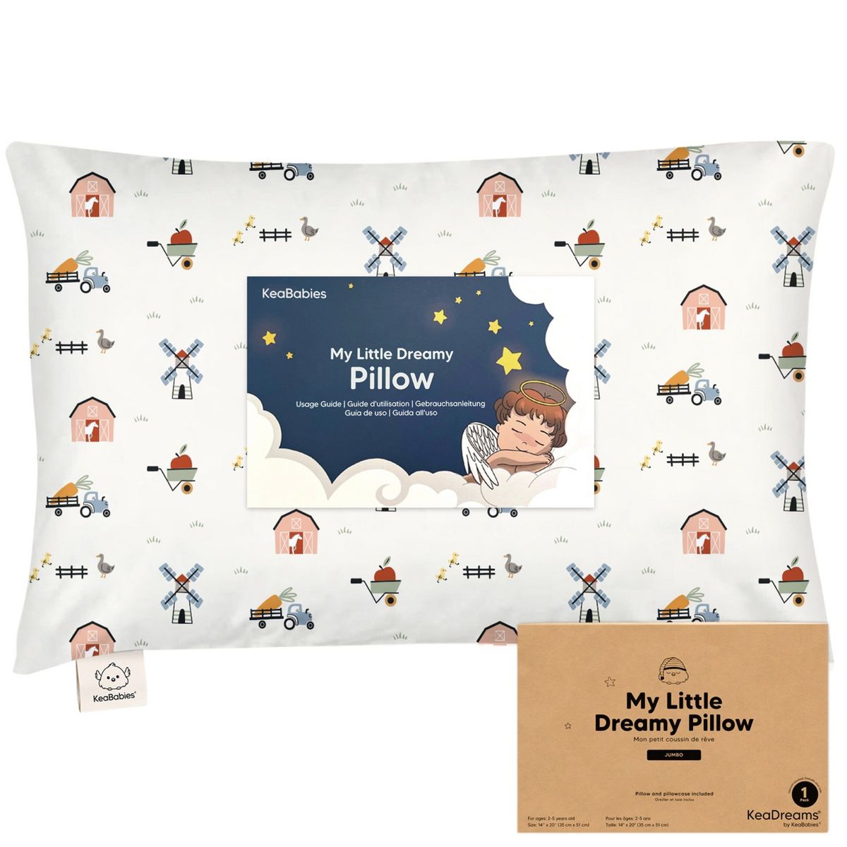 KeaBabies Jumbo Toddler Pillow with Pillowcase, 14X20 Soft Organic Toddler Pillows for Sleeping, Kids Travel Pillow