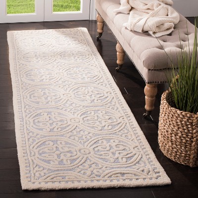 Light Blue and Ivory Hand-Tufted Wool Runner Rug