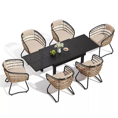 Crestlive Products Modern Aluminum Outdoor Dining sets Expandable Patio Dining Table with arm chairs for 4-10 People Outside