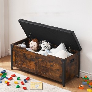 Whizmax Storage Chest, Wooden Storage Bench, Entryway Shoes Bench with 2 Safety Hinges, Retro Storage Trunk for Living Room, Bedroom, Brown - 1 of 4