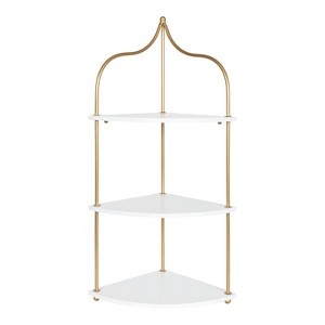 Kate and Laurel Walters Triangle MDF Accent Shelf, 17x12x35, White and Gold - 1 of 4
