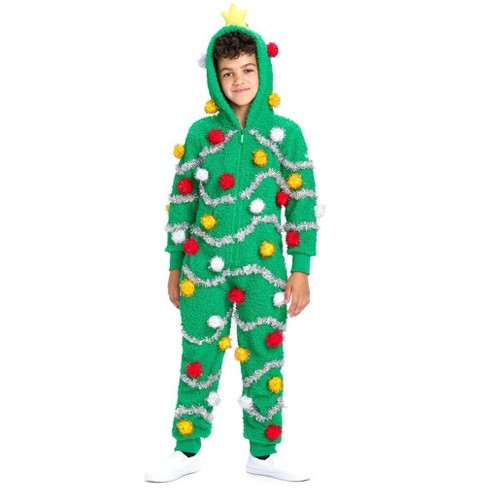 Tipsy Elves Kids Oh Christmas Tree Jumpsuit Funny One piece Christmas Tree Pajamas For Kids Medium Target