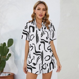 Clearlove Women's 2 Piece Outfits Short Sleeve Button Down Shirts Top High Waist Shorts Set Tracksuit - 1 of 4