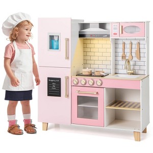 Costway Kitchen Playset for Kids with Realistic Lights & Sounds Range Hood Stove Grill - 1 of 4