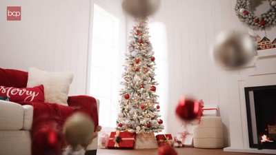 6ft Snow-Flocked Pencil Christmas Tree with Multicolor LED Lights