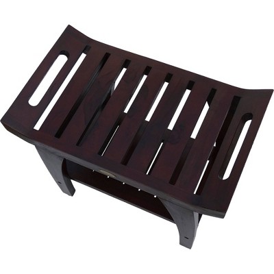Tranquility 26" Dark Brown Teak Wood Shower Bench with Handles