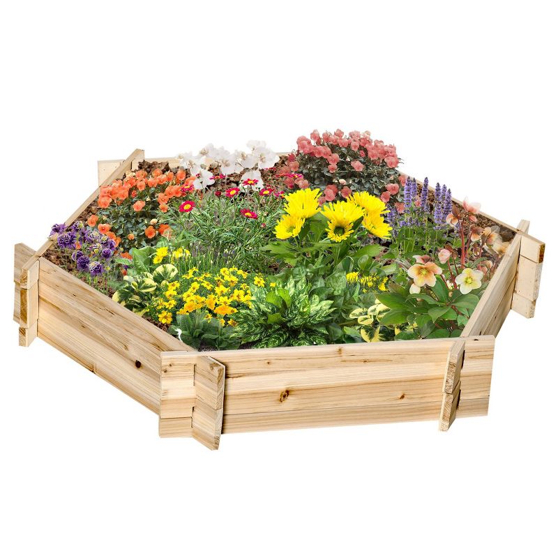 Vince39"x36"x6"Wooden Garden Bed, Hexagon Screwless Planter Box for Flowers, Herbs and Vegetables, Patio Outdoor Furniture - The Pop Home, 2 of 10