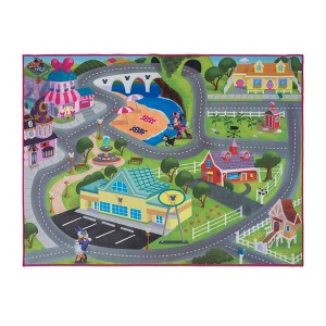 4"x6" Disney Minnie Mouse Road Play Youth Digital Printed Kids' Area Rug: Toddler Car Map, Indoor Accent, Low Pile - 1 of 4