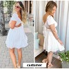 EXLURA Women's 2025 Summer Short Puff Sleeve Casual Short Mini Dresses Tie Back Square Neck A-Line Sundress - 4 of 4